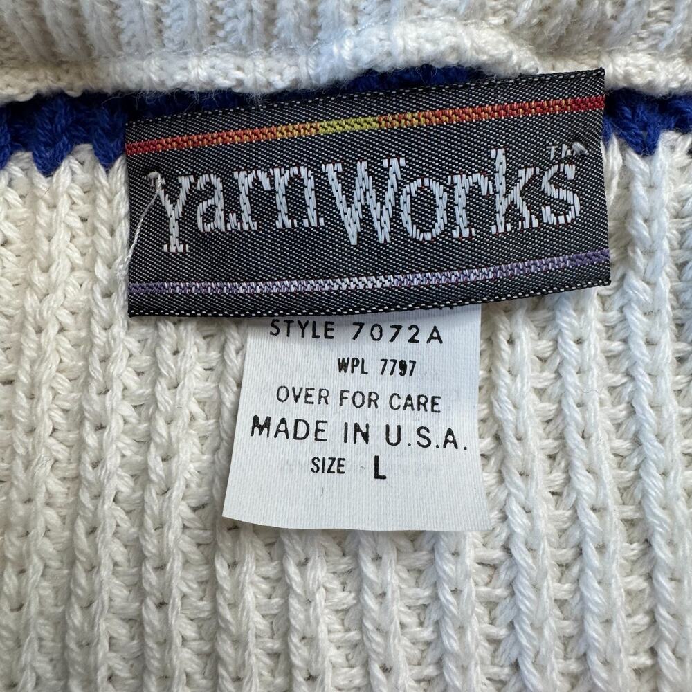 VTG Yarnworks White Red Blue Striped Short Sleeve Knit Sweater Womens L USA - Picture 2 of 6